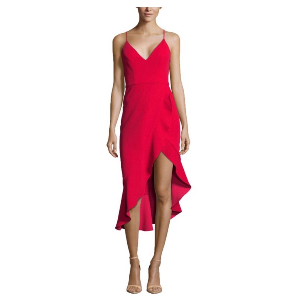 Xscape Ruffled high low midi dress